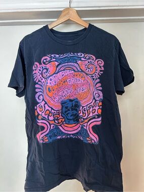 Rainbow Black Short-Sleeve Tee with Pink & Orange Psychedelic Graphic